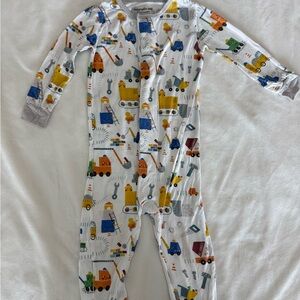 Kids Construction Print One-Piece Pajamas - White Multi- Magnetic Me